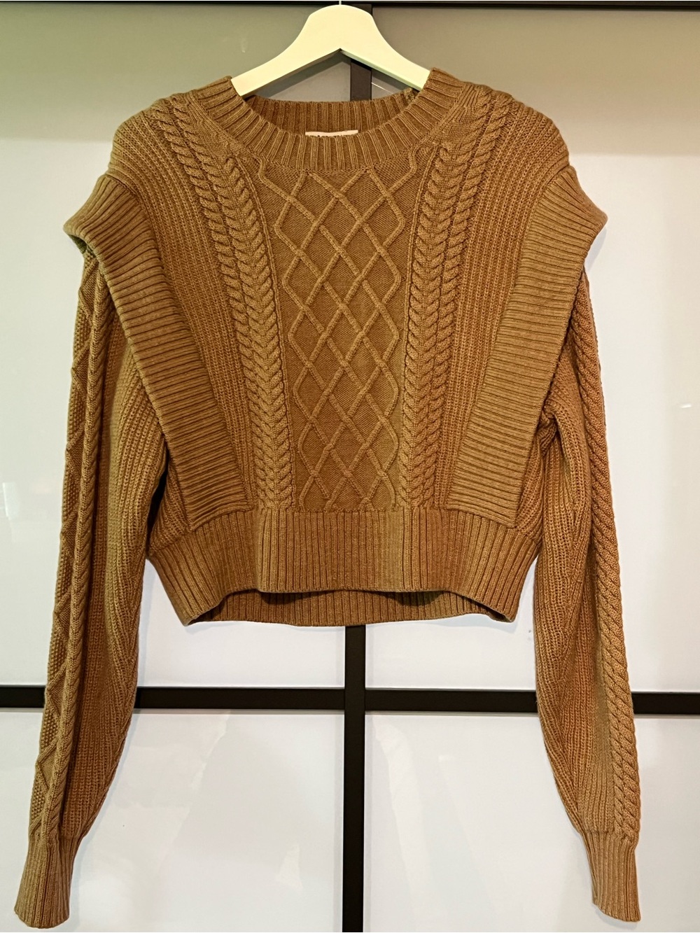 Aritzia Babaton Seek 100% Merino Wool Cable Knit Cropped Sweater S